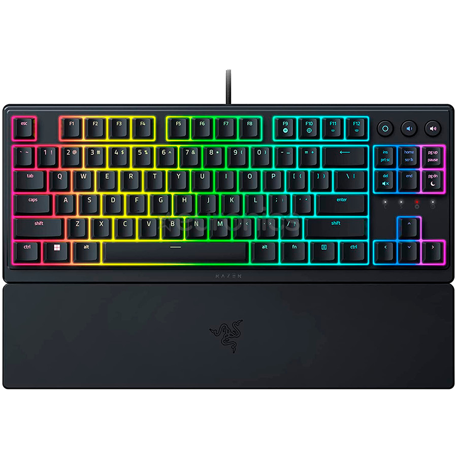 Razer Ornata V3 Tenkeyless, Low Profile Gaming Keyboard, US Layout, 8 Razer Chroma™ RGB Lighting Zones, Dedicated Media Keys, UV-coated ABS Keycaps, 1000 Hz Ultrapolling, Durable spill-resistant design, Braided fiber cable