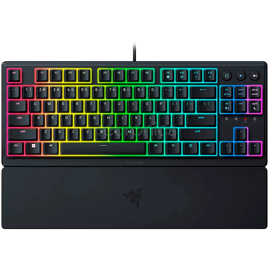 Razer Ornata V3 Tenkeyless, Low Profile Gaming Keyboard, US Layout, 8 Razer Chroma™ RGB Lighting Zones, Dedicated Media Keys, UV-coated ABS Keycaps, 1000 Hz Ultrapolling, Durable spill-resistant design, Braided fiber cable