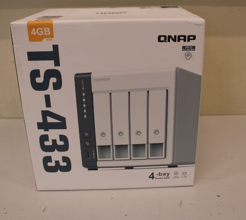 SALE OUT. QNAP TS-433-4G 4 bay ARM 4C 2.0GHz , 4 x SATA 6Gb/s 3.5"/2.5", 4GB RAM on-board,1 x GbE,1 x 2.5GbE,1 x USB3.2 Gen1 and 2 x USB2.0 | QNAP | 4 Bay ARM | TS-433-4G | Cortex-A55 | ARM 4-core | Processor frequency 2.0 GHz | 4 GB | On board (non-expandable) | DAMAGED PACKAGING, USED AS DEMO