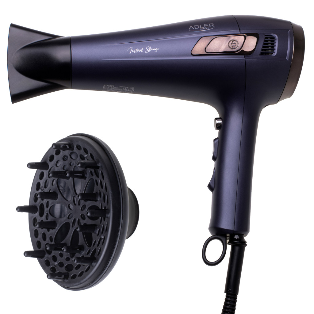 Adler Hair dryer with retractable power cord | AD 2273 | 2000 W | Number of temperature settings 3 | Diffuser nozzle | Dark Violet