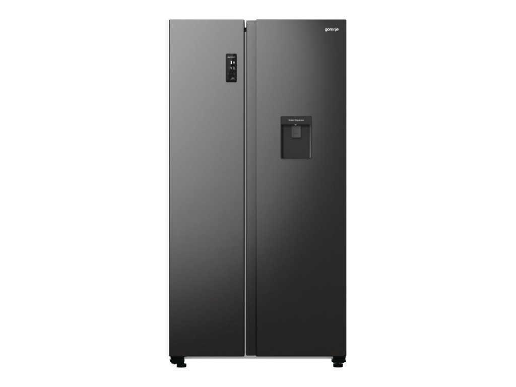 Gorenje Refrigerator | NRR9185EABXLWD | Energy efficiency class E | Free standing | Side by side | Height 178.6 cm | No Frost system | Fridge net capacity 355 L | Freezer net capacity 192 L | Display | 38 dB | Black