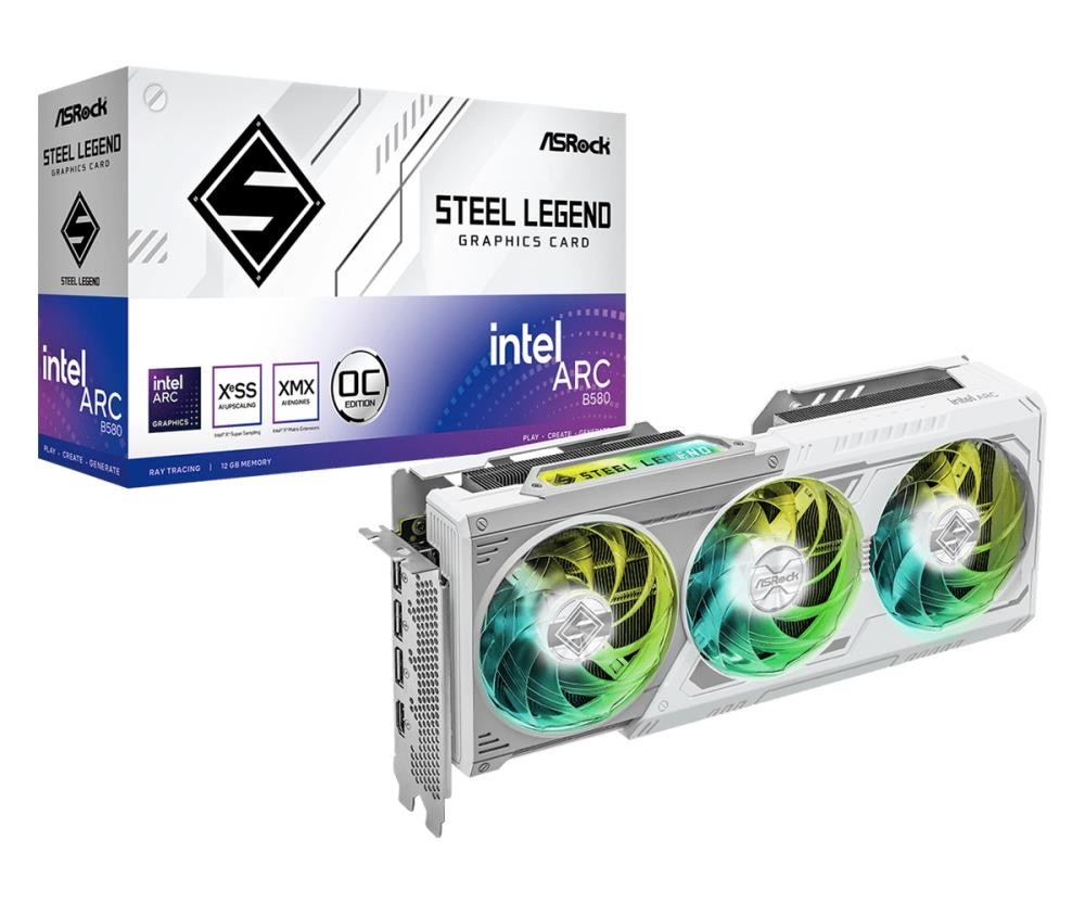 Graphics Card|ASROCK|Intel Arc B580|12 GB|GDDR6|192 bit|PCIE 4.0 8x|GPU 2800 MHz|Triple slot Fansink|1xHDMI|3xDisplayPort|B580SL12GO