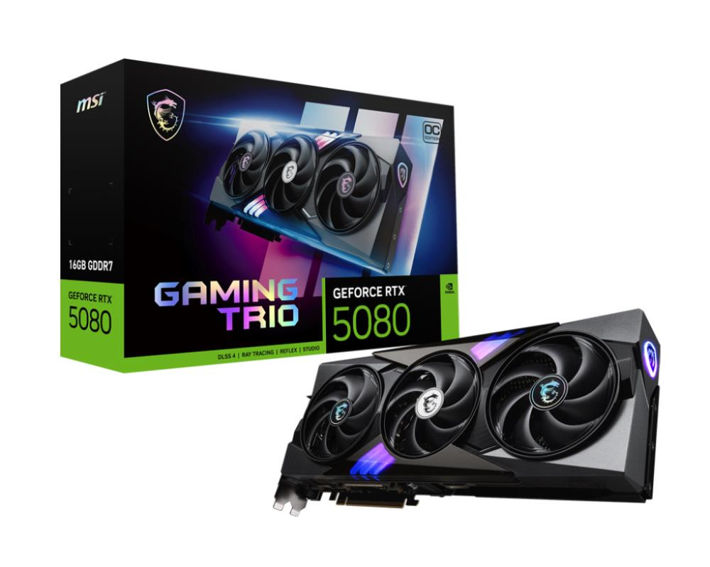 Graphics Card|MSI|NVIDIA GeForce RTX 5080|16 GB|GDDR7|256 bit|PCIE 5.0 16x|Dual Slot Fansink|1xHDMI|3xDisplayPort|RTX508016GGAMTRIOOC