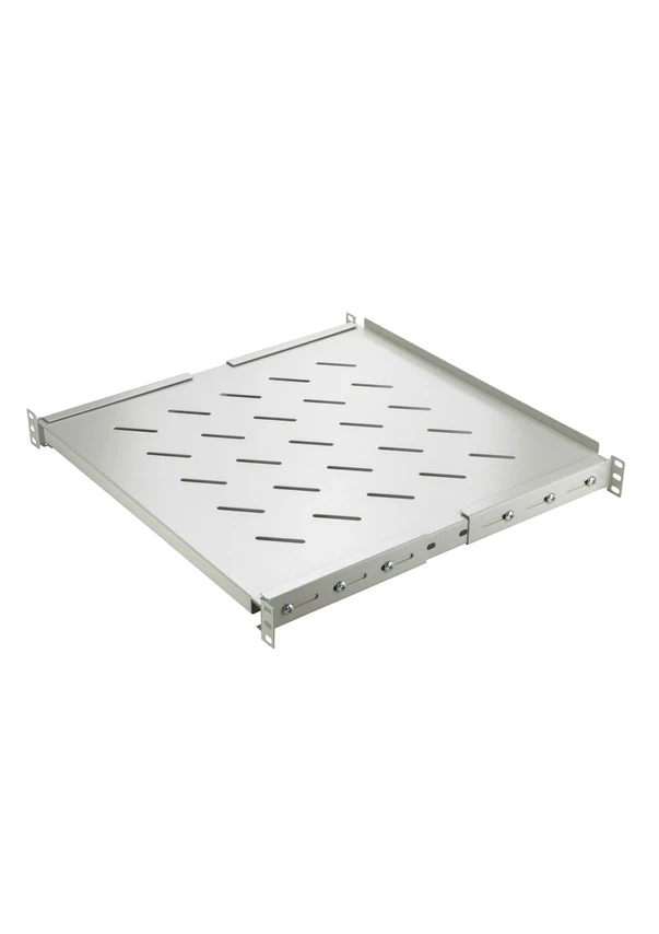 SOMI Networks | Depth Adjustable Telescopic Shelf for Cabinet Depths 600, 800 | 1U-45-G-Slide | Gray | 1U fixed on four 19” mounting profiles; Max load 50kg | Depth: 45 cm