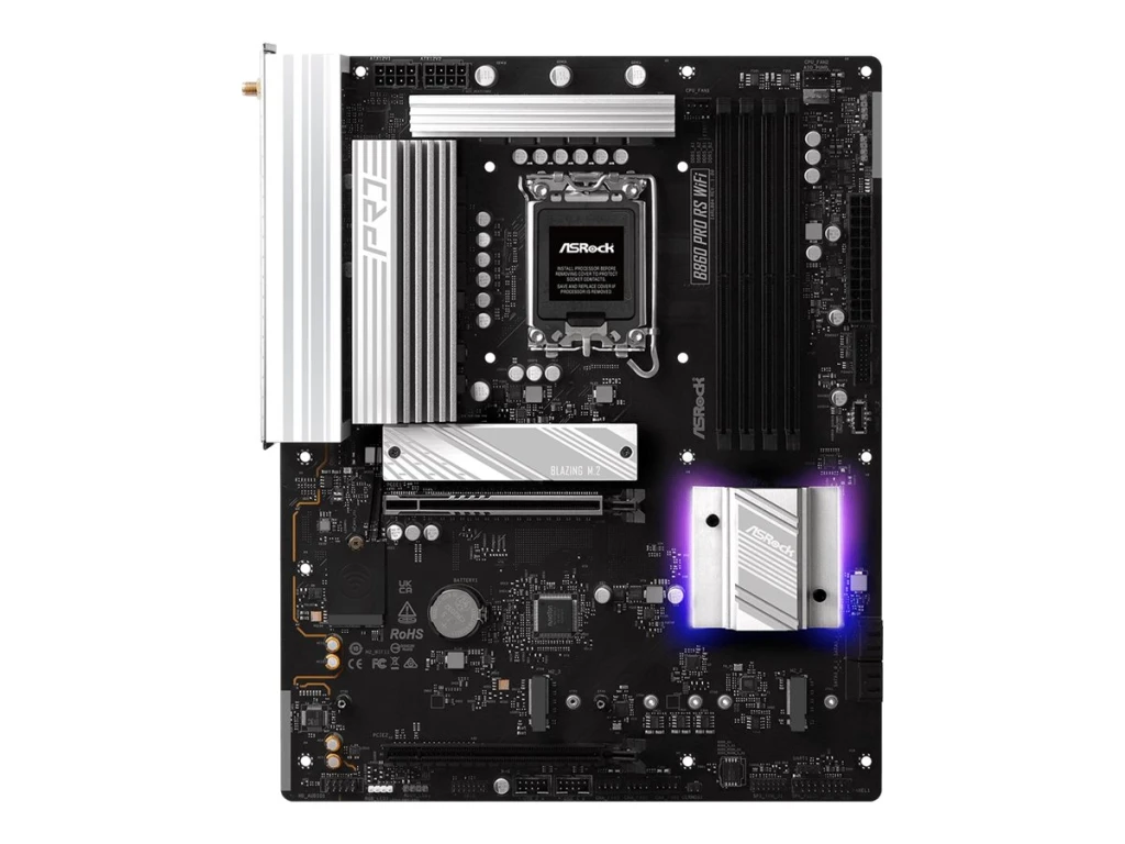 ASRock B860 PRO RS WIFI | Processor family Intel | Processor socket LGA1851 | DDR5 | Supported hard disk drive interfaces SATA, M.2 | Number of SATA connectors 4