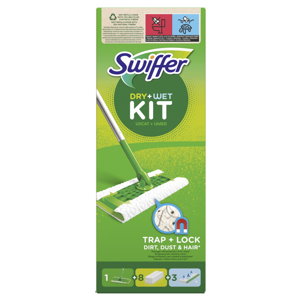 Põrandapuhastuskomplekt SWIFFER vars+puhastuslapid, kuivad 8tk, niisked 3tk