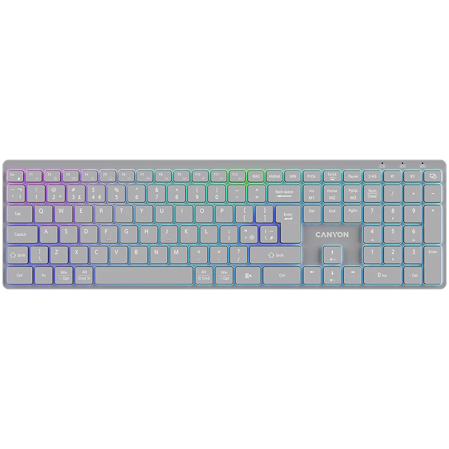 CANYON keyboard HKB-W11 UK/US RGB Dual Mode Wireless Grey
