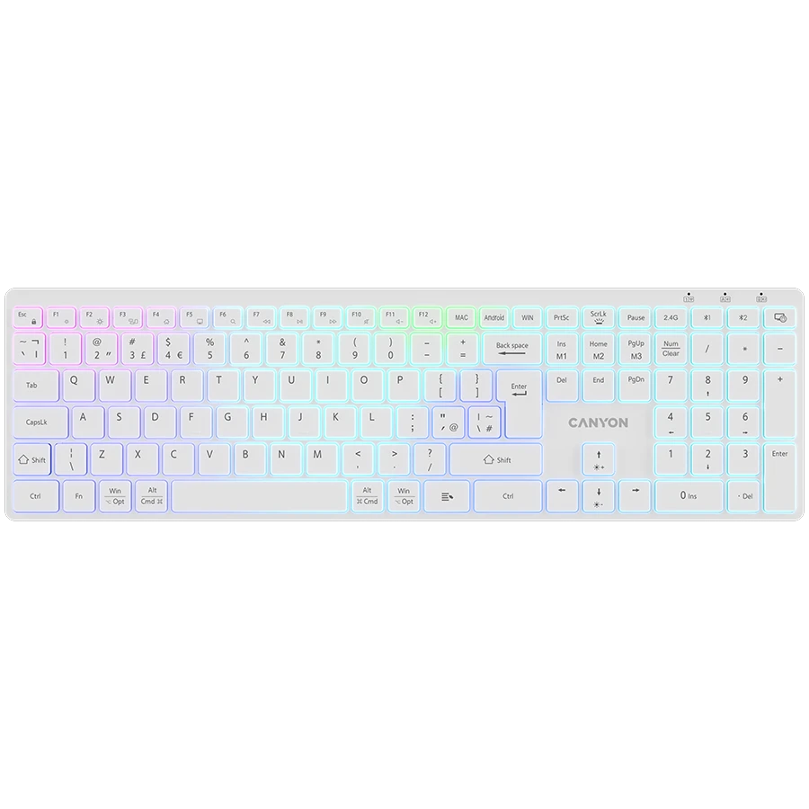CANYON keyboard HKB-W11 UK/US RGB Dual Mode Wireless White