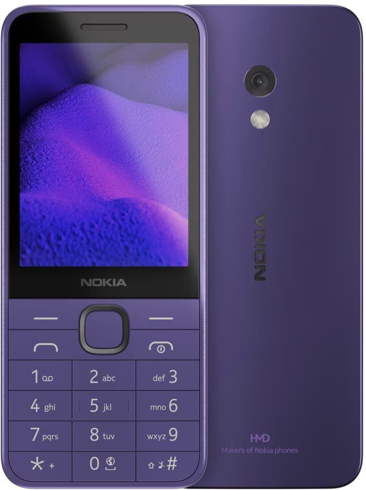 Nokia 235 4G (2024) (TA-1614) | Purple | 2.8 " | TFT LCD | 128 MB | 64 MB | Dual SIM | Bluetooth | 5 | Main camera resolution 2 MP