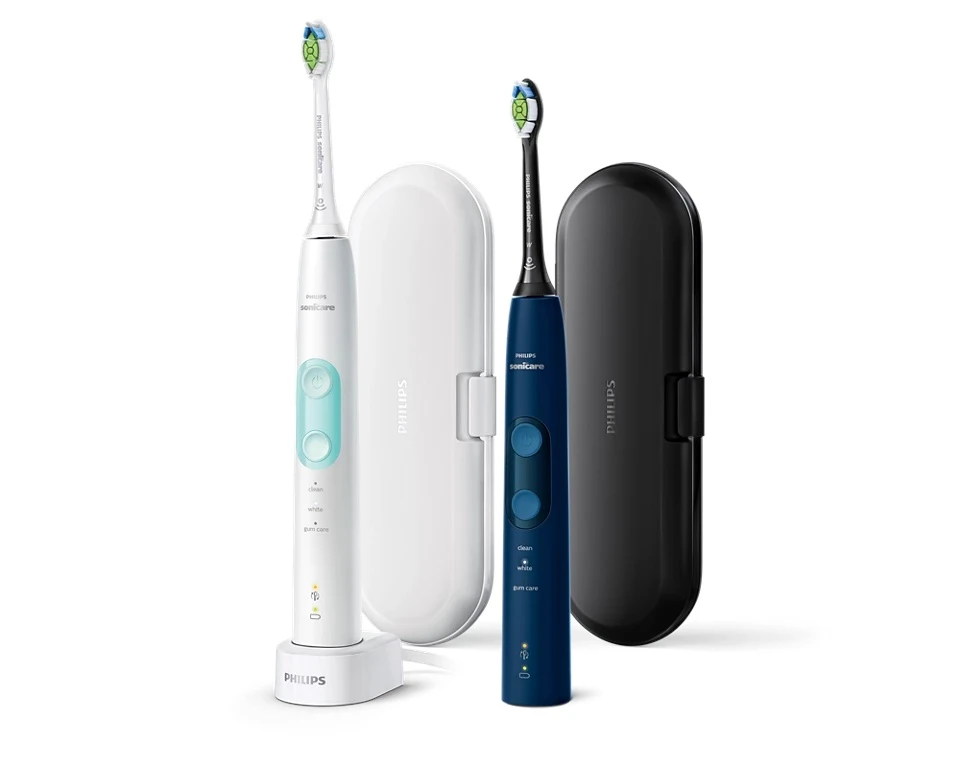 Philips Sonicare ProtectiveClean 5100 Duo Electric Toothbrushes | HX6851/34 | Rechargeable | For adults | Number of brush heads included 2 | Number of teeth brushing modes 3 | White and Dark Blue