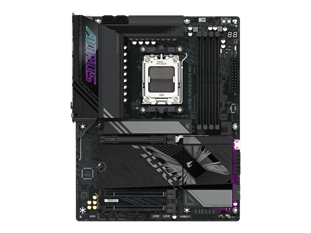 Gigabyte X870E A ELITE WIFI7 | Processor family AMD | Processor socket AM5 | DDR5 | Supported hard disk drive interfaces SATA, M.2 | Number of SATA connectors 4