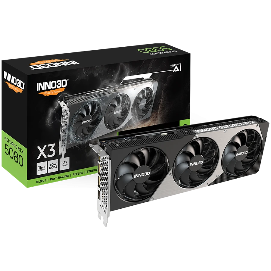 INNO3D NVIDIA GEFORCE RTX 5080 X3 OC 16GB GDDR7 256bit, 2460 MHz / 30Gbps, 3x DP, 1x HDMI, 3 fan, 2,5 slot
