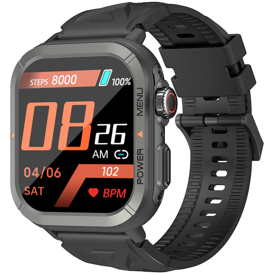 Blackview W30, 1.91 inch Display, 320*380 pixel, 300mAh battery, 100+ Workout Modes, 10-meter Water-resistance, Heart Rate & Blood Oxygen Monitor, Up To 5-7 Days of Battery Life, 128MB Flash, Black