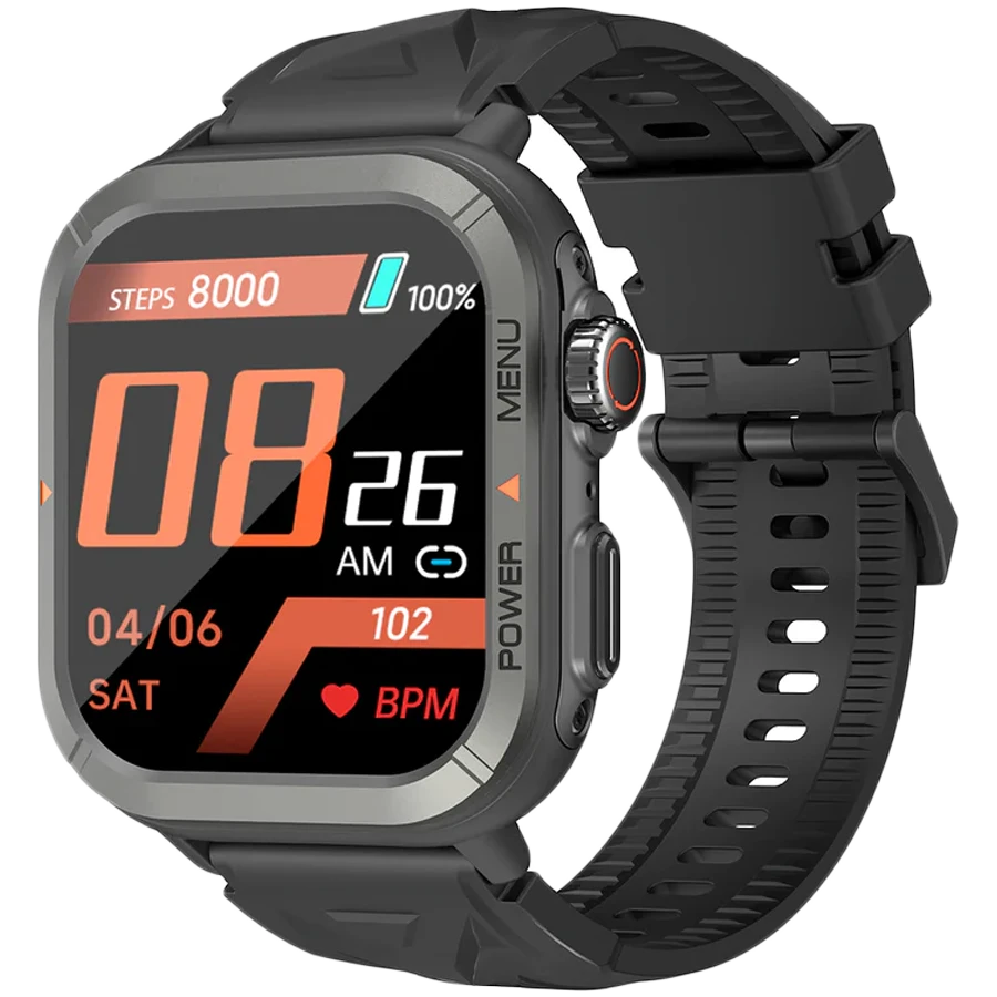 Blackview W30, 1.91 inch Display, 320*380 pixel, 300mAh battery, 100+ Workout Modes, 10-meter Water-resistance, Heart Rate & Blood Oxygen Monitor, Up To 5-7 Days of Battery Life, 128MB Flash, Black
