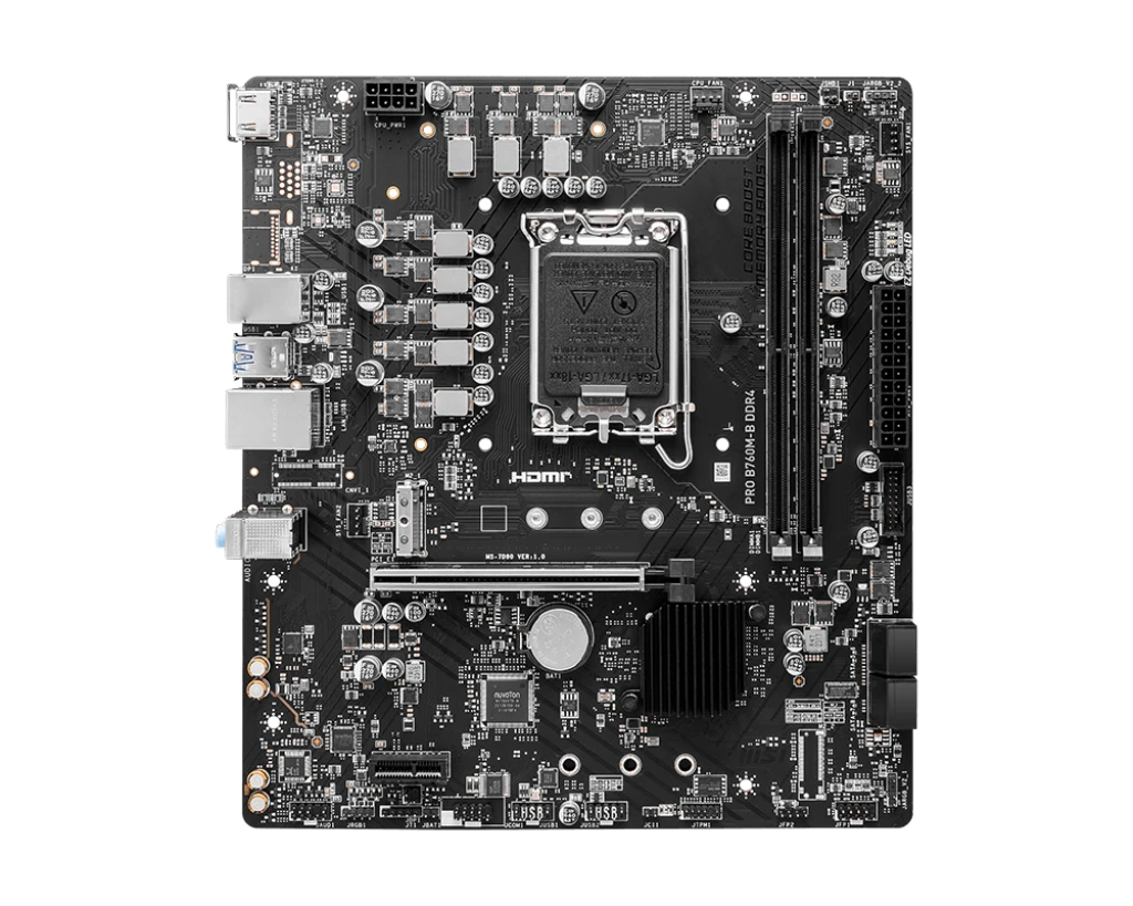 MSI PRO B760M-B DDR4 | Processor family Intel | Processor socket LGA1700 | DDR4 | Supported hard disk drive interfaces SATA, M.2 | Number of SATA connectors 4