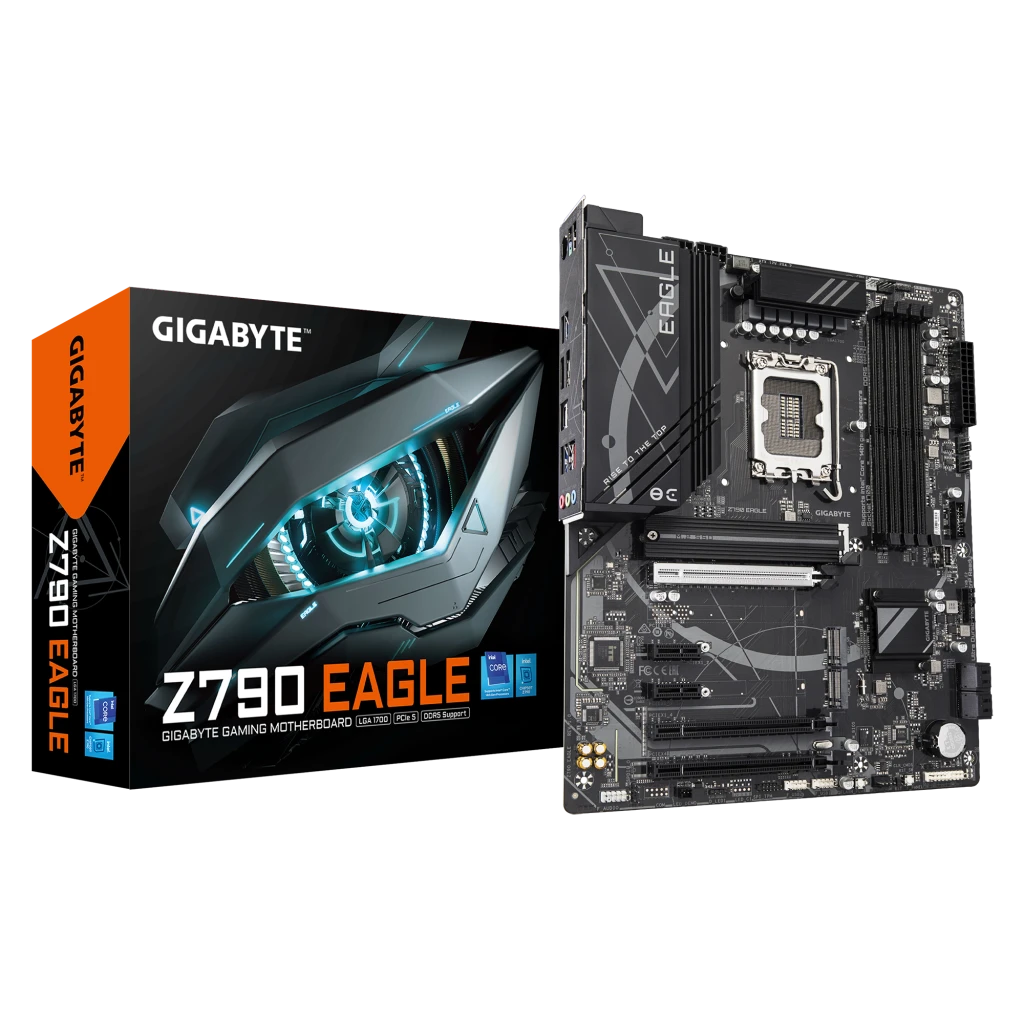 Gigabyte Z790 EAGLE | Processor family Intel | Processor socket LGA1700 | DDR5 DIMM | Supported hard disk drive interfaces M.2, SATA | Number of SATA connectors 4