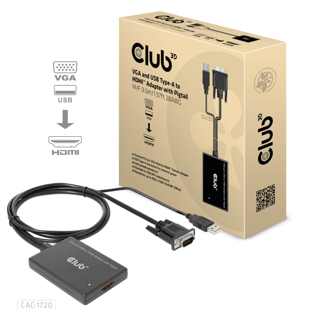 CLUB 3D VGA AND USB TYPE-A TO HDMI
