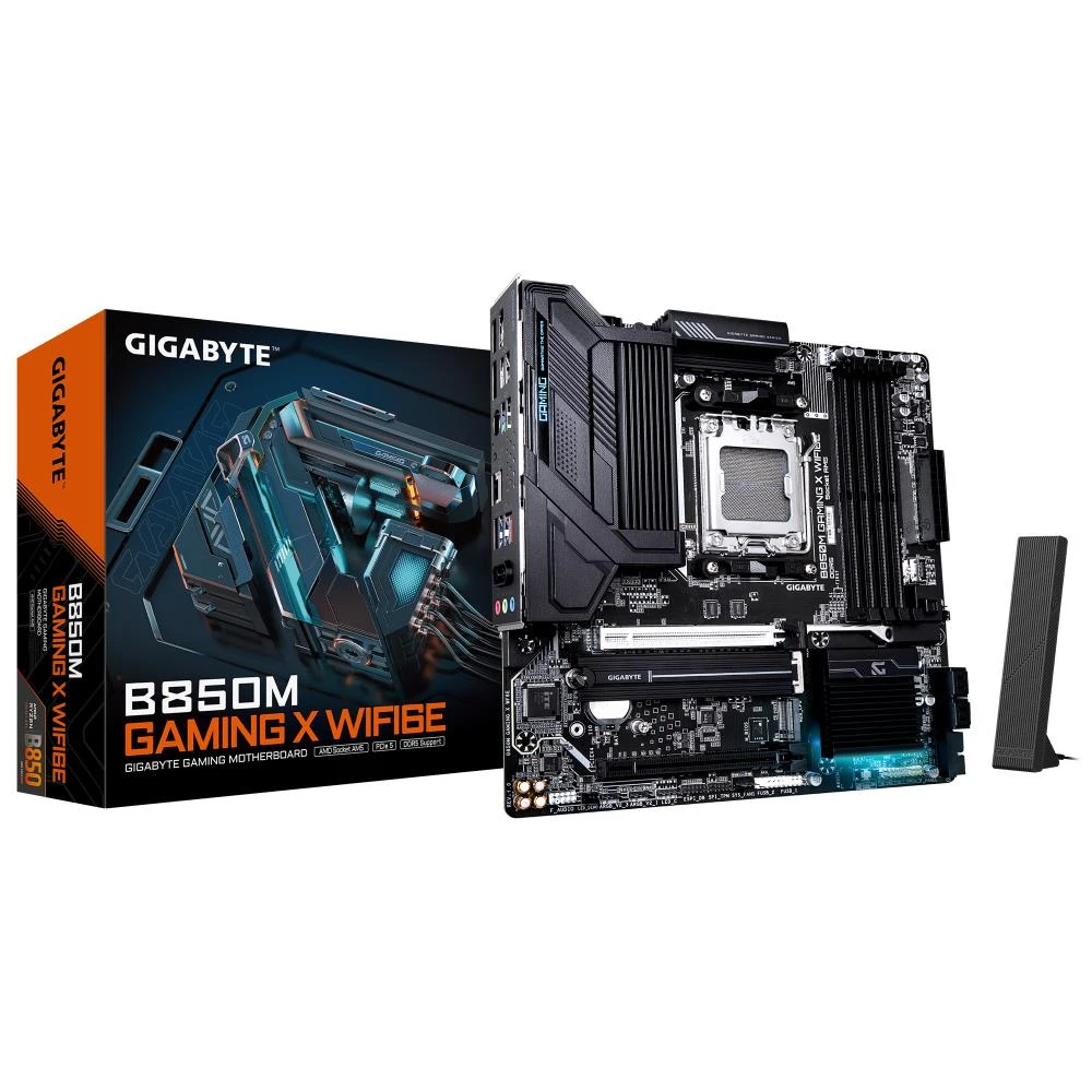 Mainboard|GIGABYTE|AMD B850|SAM5|Micro-ATX|Memory DDR5|Memory slots 4|1xPCI-Express 3.0 4x|1xPCI-Express 5.0 16x|2xM.2|1xHDMI|2xDisplayPort|4xUSB 2.0|2xUSB 3.2 type B|1xUSB 3.2|1xUSB-C|1xPS/2|1xRJ45|3xAudio port|B850MGAMINGXWF6E