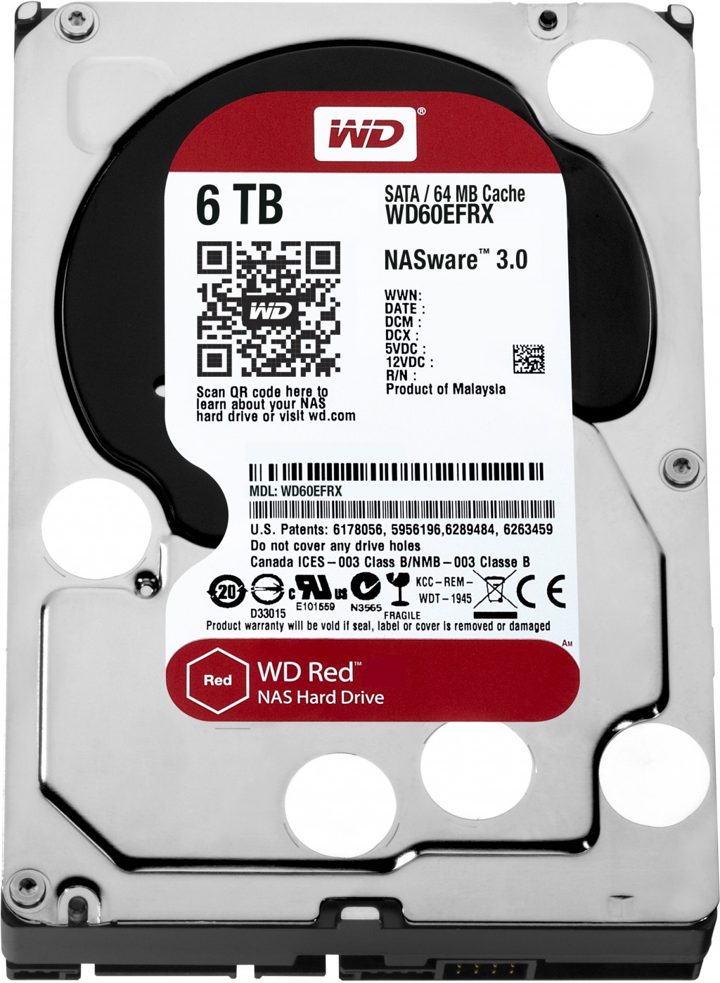 Western Digital Red 6TB 5400 RPM, 6000 GB, 3.5 inch, HDD, 64 MB