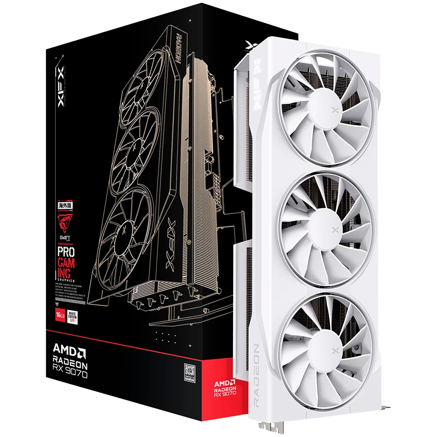 XFX Swift AMD Radeon RX 9070 OC White Triple Fan Gaming Edition with 16GB GDDR6 HDMI 3xDP, AMD RDNA 4