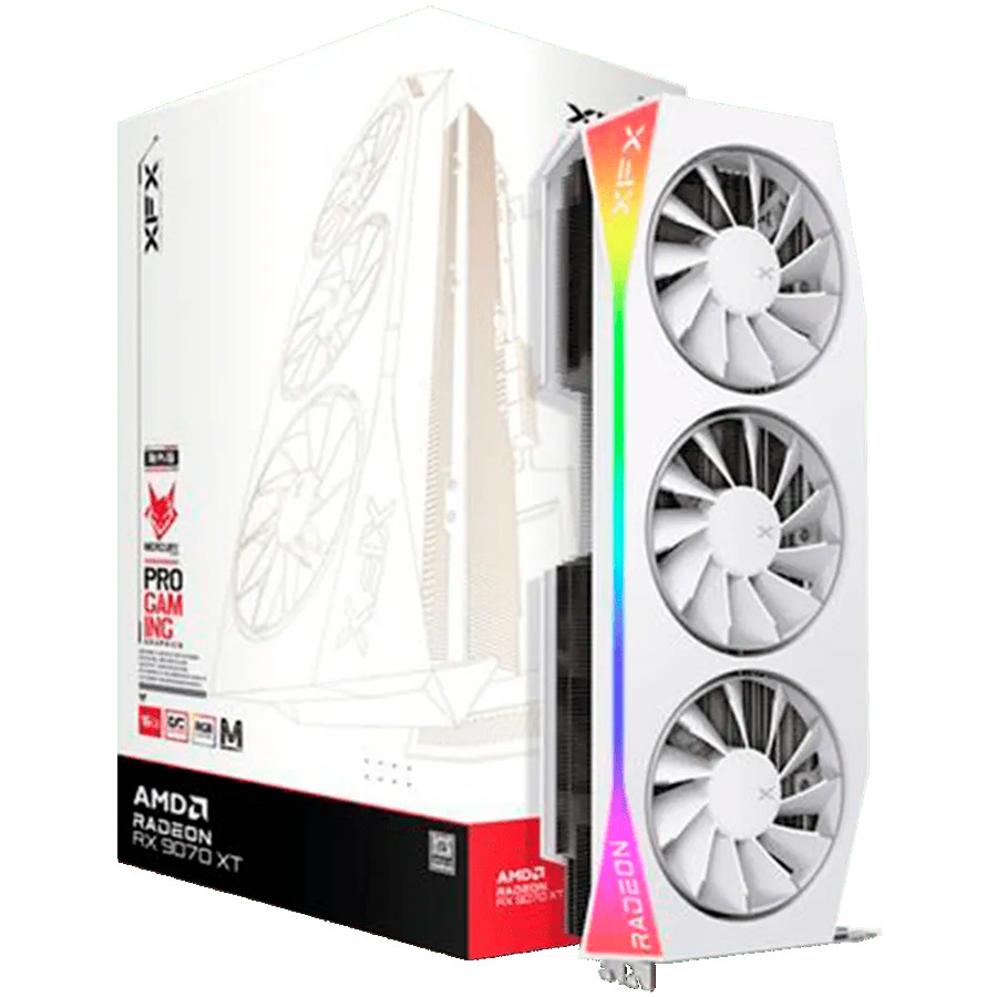 XFX Mercury AMD Radeon RX 9070XT OC White Magnetic Air Edition with RGB 16GB GDDR6 HDMI 3xDP, AMD RDNA 4