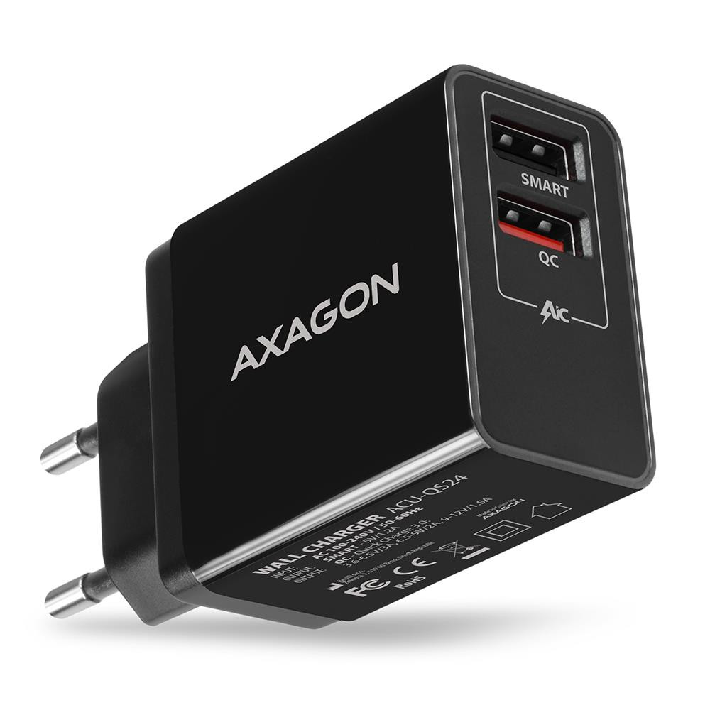 Axagon ACU-QS24 mobiilseadme laadija Nutitelefon Must Vahelduvvool Kiirlaadimine Hoonesisene