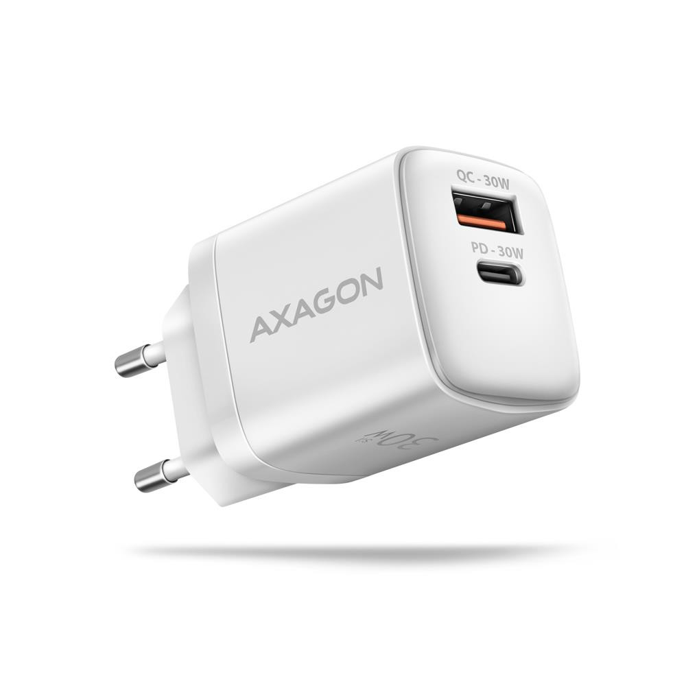 Axagon ACU-PQ30W Ladegerät QC3.0.4.0/AFC/FCP/PPS/Apple+ PD USB-C 30W - weiß - USB Typ C Mobiiltelefon, Nutitelefon, Nutikell, Tahvel, Universaalne Valge Vahelduvvool Kiirlaadimine Hoonesisene