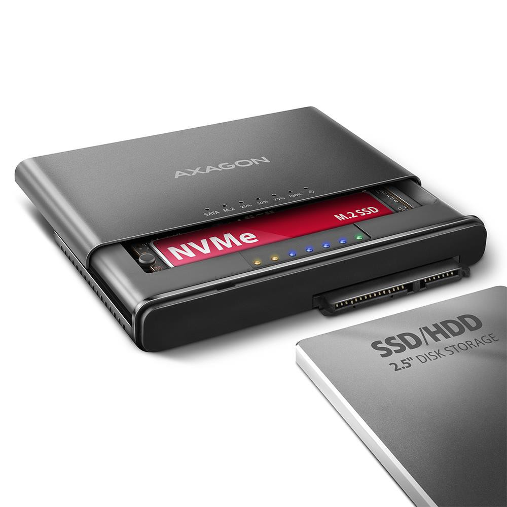 Axagon ADSA-CC USB-C 10Gbps - NVMe M.2 SSD & SATA 2.5/3.5 SSD/HDD CLONE MASTER 2 - Digital/Daten - NVMe USB 3.2 Gen 2 (3.1 Gen 2) Type-C Must