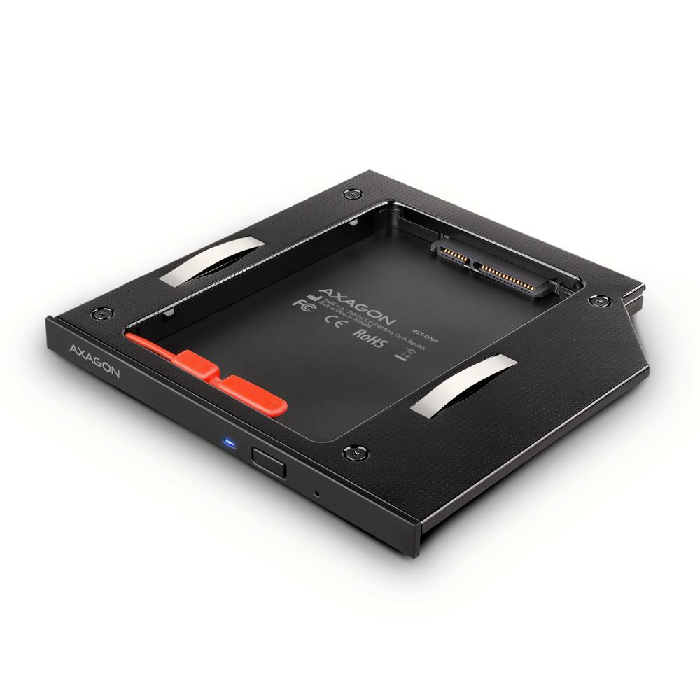 Axagon RSS-CD09 2.5 SSD/HDD caddy into DVD slot 9.5 mm LED ALU liidesekaart/adapter Sisemine SATA