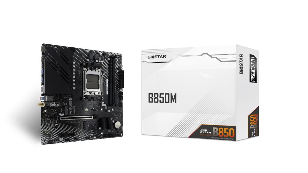 Mainboard|BIOSTAR|AMD B850|SAM5|Micro-ATX|1xPCI-Express 4.0 4x	|1xPCI-Express 4.0 16x|2xM.2|1xHDMI|1xDisplayPort|6xUSB 2.0|6xUSB 3.2|1xUSB-C|1xRJ45|3xAudio port|B850MT2-EDJ