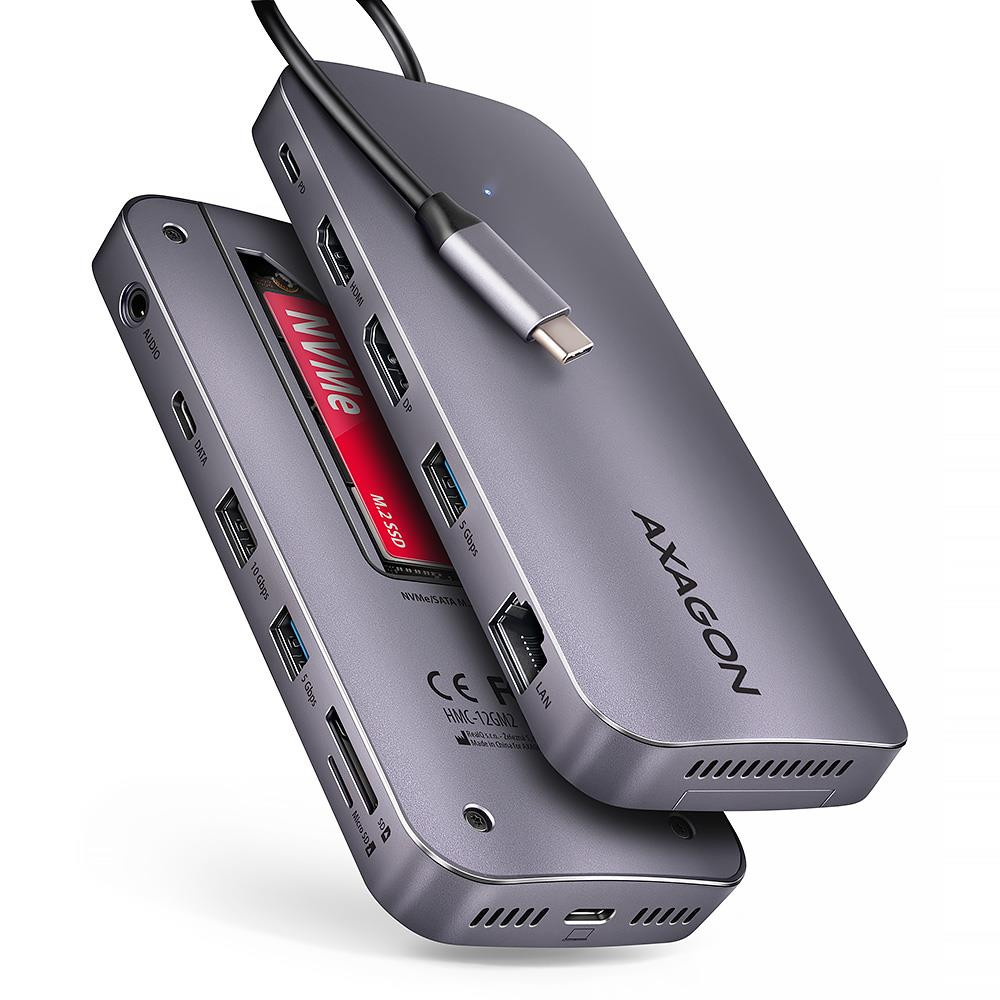 Axagon HMC-12GM2 sülearvuti dokk ja pordireplikaator Juhtmega ühendatud USB 3.2 Gen 2 (3.1 Gen 2) Type-C Hall