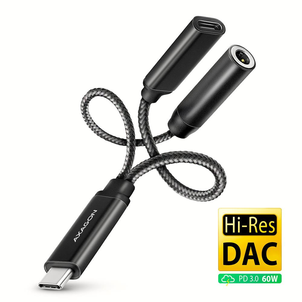 Axagon ADA-HCPD audiokaabel 0,1 m USB-C, 3.5 mm USB-C Must
