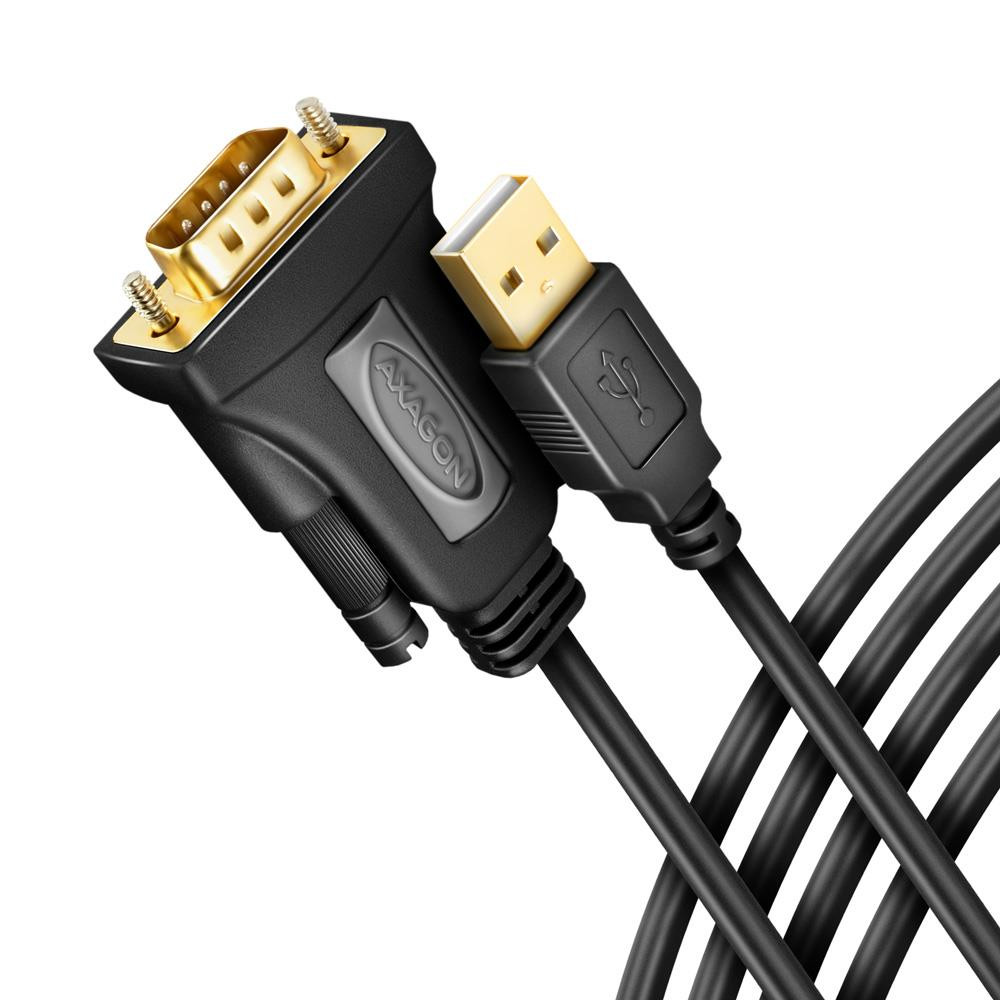 Axagon ADS-1PQN USB-A 2.0 - serial RS-232 DB9-M FTDI adapter cable 1.5m - Adapter - Digital/Daten järjestikkaabel Must 1,5 m USB tüüp A