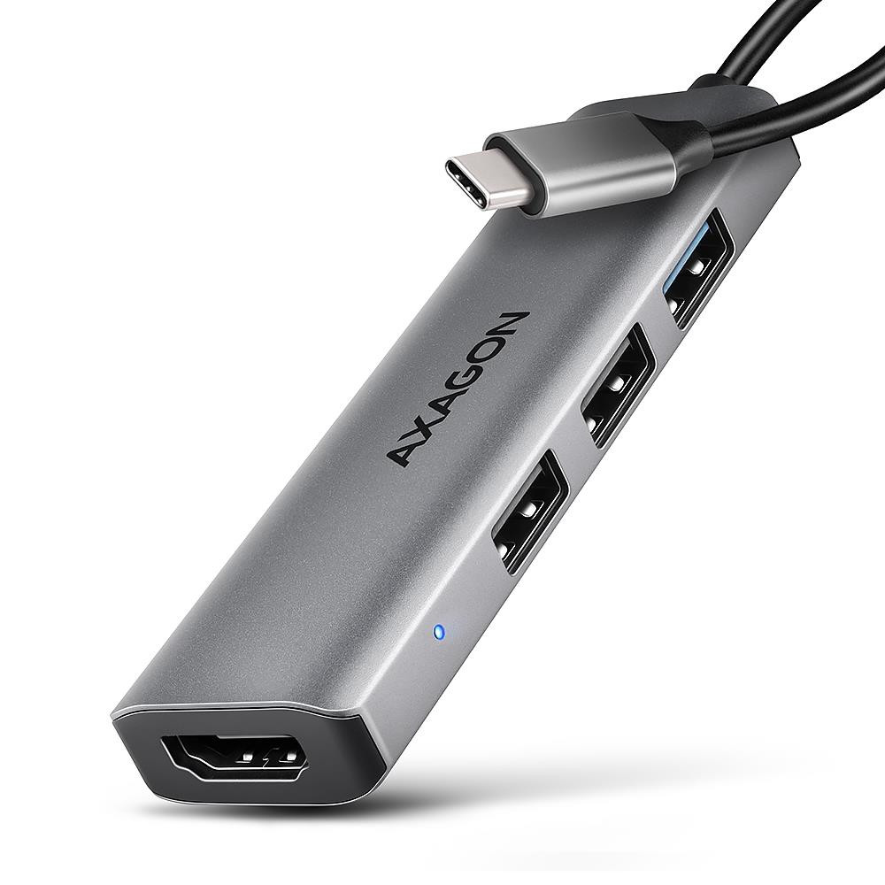 Axagon HMC-H3A sülearvuti dokk ja pordireplikaator Juhtmega ühendatud USB 3.2 Gen 1 (3.1 Gen 1) Type-C Hõbe