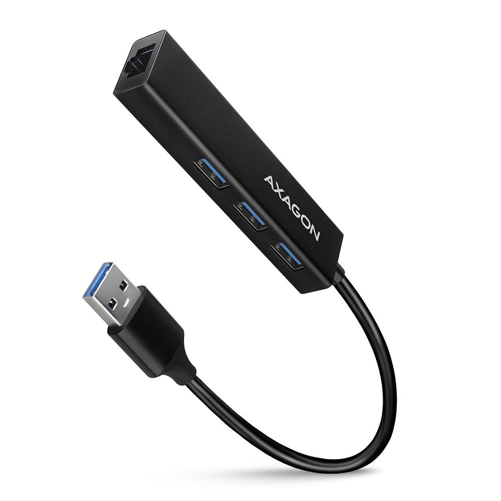 Axagon HMA-GL3A Multiport-Hub USB 3.0 Typ A Gbit-LAN 3x USB-A microSD Juhtmega ühendatud USB 3.2 Gen 1 (3.1 Gen 1) Type-A Must