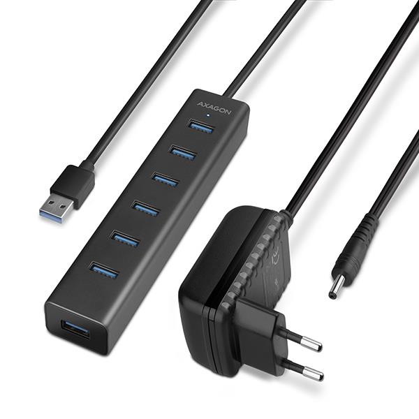 Axagon HUE-SA7BP jaotur USB 3.2 Gen 1 (3.1 Gen 1) Type-A 5000 Mbit/s Must