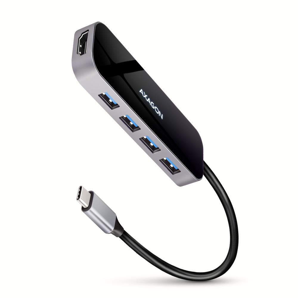 Axagon HMC-6H4A sülearvuti dokk ja pordireplikaator Juhtmega ühendatud USB 3.2 Gen 1 (3.1 Gen 1) Type-C Must, Hall