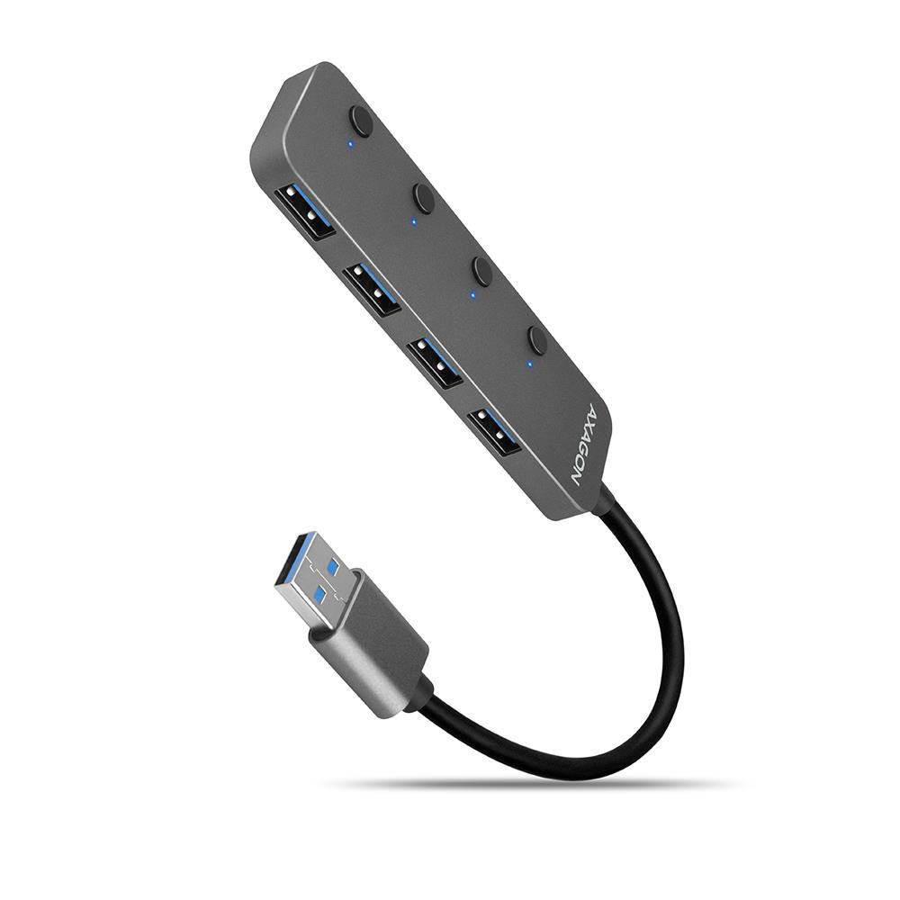 Axagon HUE-MSA Superspeed USB-A Switch Hub 4x USB 3.0 aktiv - 20cm schwarz USB 3.2 Gen 1 (3.1 Gen 1) Type-A 5000 Mbit/s Hall