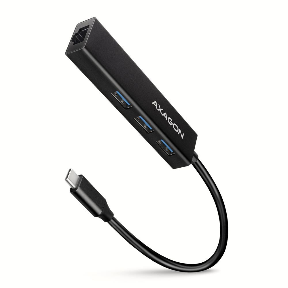 Axagon HMC-GL3A USB-C-Hub 3x USB-A Gbit-LAN schwarz USB 3.2 Gen 1 (3.1 Gen 1) Type-C 5000 Mbit/s Must