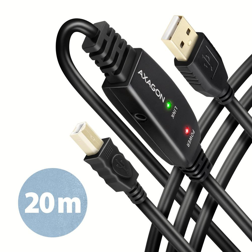 Axagon ADR-220B USB 2.0 A-M -> B-M active connecting/repeater cable 20m - Kabel - Digital/Daten USB-kaabel USB A USB B Must