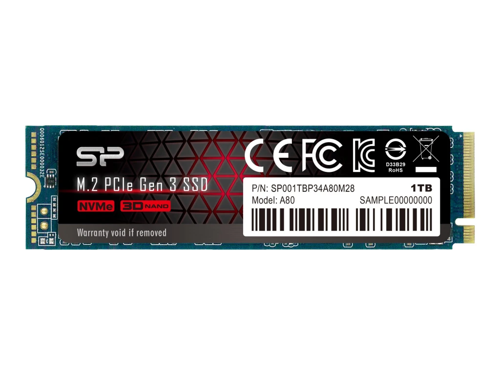 Silicon Power SSD P34A80 1TB, M.2 PCIe Gen3 x4 NVMe, 3200/3000 MB/s | Silicon Power