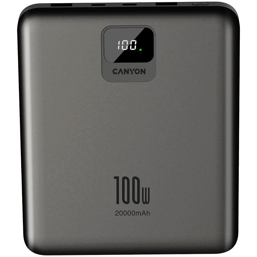 CANYON power bank PB-2008 LED FLAT 20000 mAh PD100W QC3.0 Dark Grey