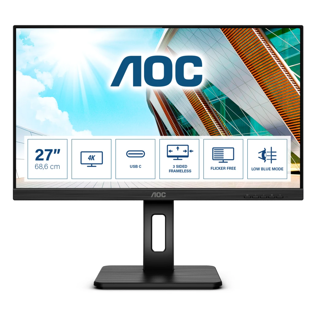 AOC U27P2CA PC lamekuvar 68,6 cm (27") 3840 x 2160 pikslit 4K Ultra HD LED Must