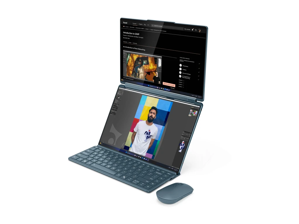 Lenovo Yoga Book 9 14IAH10 | Tidal Teal | 2x14 " | OLED | Touchscreen | 2.8K WQXGA+ | 2880 x 1800 pixels | Intel Core Ultra 7 | 255H | 32 GB | Soldered LPDDR5x | Solid-state drive capacity 1000 GB | Intel Arc 140T GPU | Windows 11 Pro | 802.11be | Bluetooth version 5.4 | Keyboard language English | Keyboard backlit | Warranty 24 month(s) | Battery 