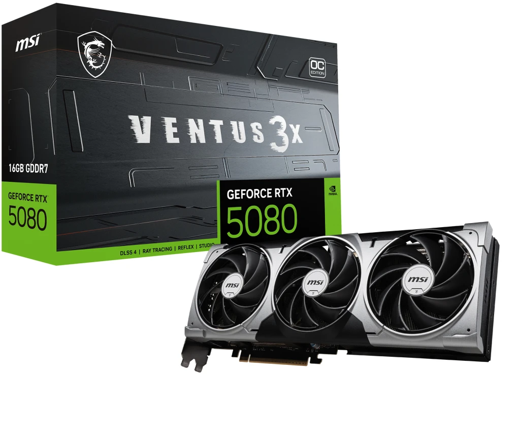 MSI GeForce RTX 5080 16G VENTUS 3X OC | NVIDIA | 16 GB | GeForce RTX 5080 | HDMI ports quantity 1 | PCI Express Gen 5 | Memory clock speed 2655 MHz