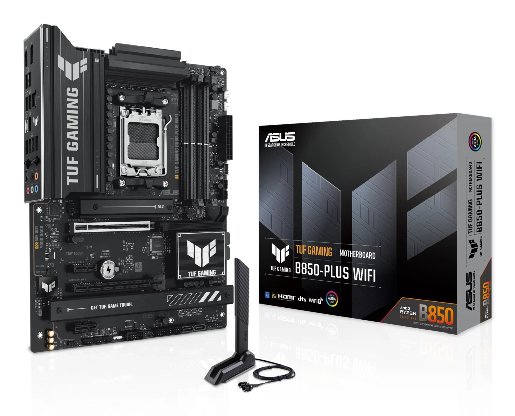 Asus TUF GAMING B850-PLUS WIFI | Processor family AMD | Processor socket AM5 | DDR5 DIMM | Number of SATA connectors 4