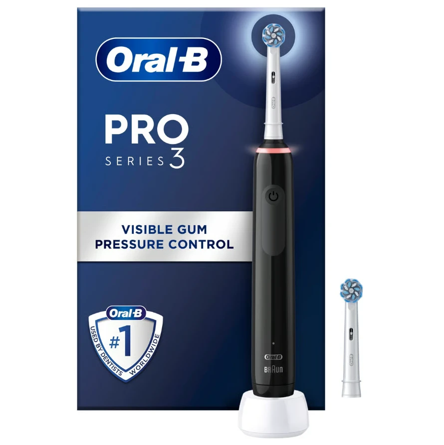 Oral-B | Electric Toothbrush | Pro 3 Sensitive Clean & Care | Rechargeable | For adults | Number of brush heads included 2 | Number of teeth brushing modes 3 | Black