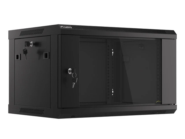 Lanberg | Rack cabinet 19" wall-mount 6U/600x450 (flat pack) with glass door V2 | WF01-6406-10B | Black