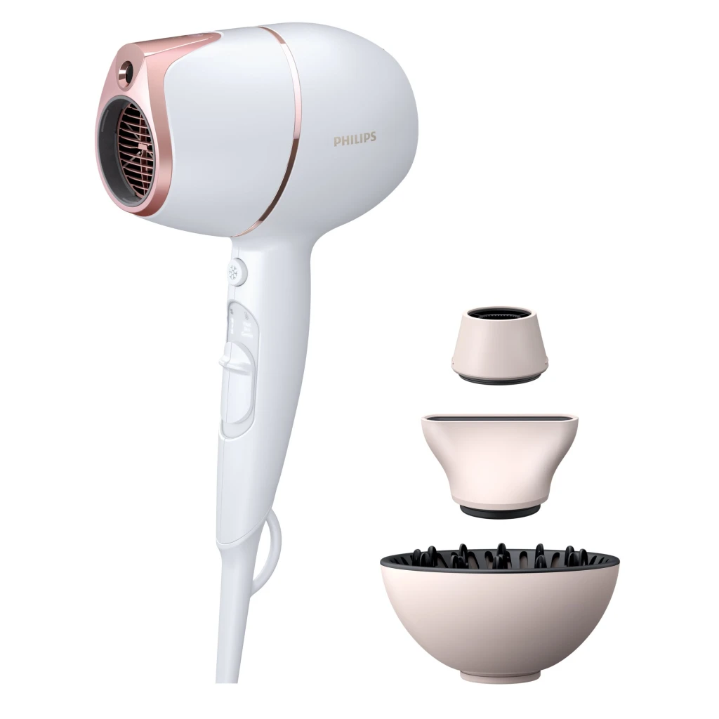 Philips Hair Dryer with SenseIQ | BHD628/00 Prestige | 1800 W | Number of temperature settings 3 | Ionic function | Diffuser nozzle | White/Rose