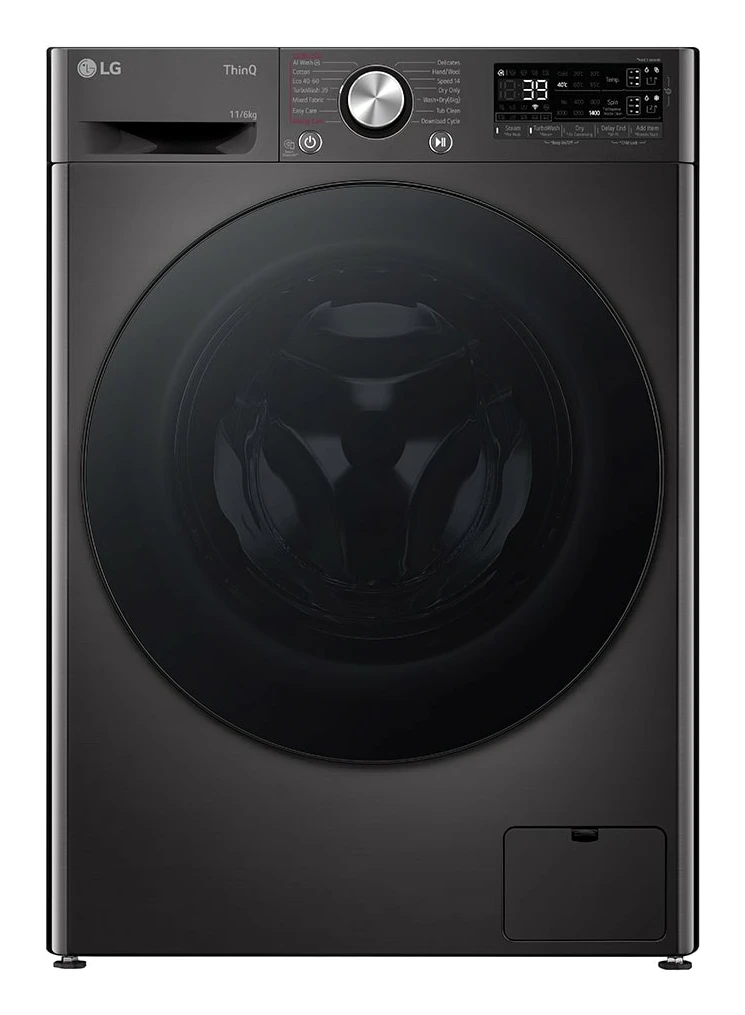 LG Washing Machine with Dryer | F4DR711S2BA | Energy efficiency class A/D | Front loading | Washing capacity 11 kg | 1400 RPM | Depth 57 cm | Width 60 cm | Display | TFT | Drying system | Drying capacity 6 kg | Steam function | Direct drive | Wi-Fi | Black